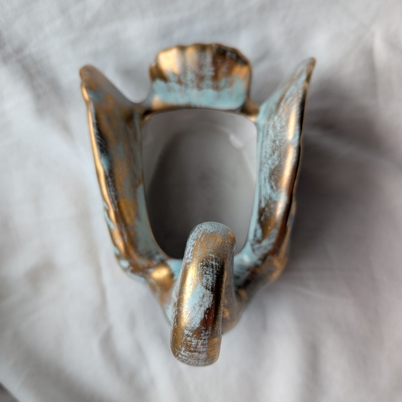 Stangl Pottery 22k Antique Gold Green Ceramic Swan Planter Vase MCM Vintage - Picture 9 of 13